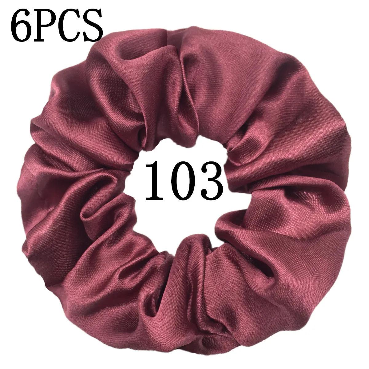 6pcs/lot Hair Scrunchies Bands Scrunchy Ties Ropes Ponytail Holder for Women or Girls Accessories Satin Headwear Solid 100 Color