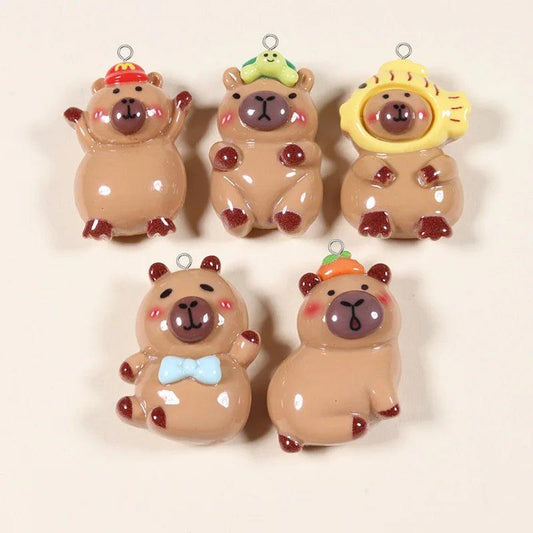 10pcs Kawaii Cartoon Capybara Resin Charms Bright Flatback Animal Earring Keychain Pendant DIY Jewelry Make