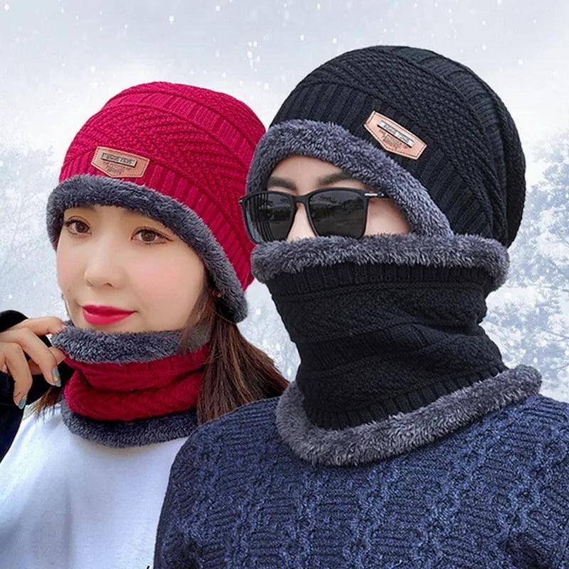 Winter Hats Knit Cap Men And Women Velvet Hat Coral Fleece Scarf Outdoor Riding Hat Warm Thickening Plus Velvet Neck Protect Cap - HighGloss Shop