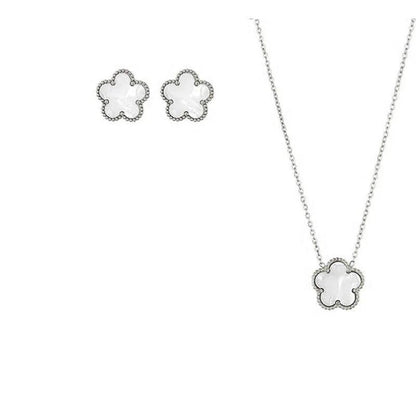 Double Sided Plant Flower Design Jewelry Set  for Women Girls Stainless Steel Elegant Clover Pendant Necklace Earrings Bracelet