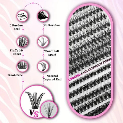 640Pcs Eyelash Extension Kit 304050D Lash Clusters D Curl 9-16mm Individual Lashes Kit with Bond and Seal, Tweezers and Brush