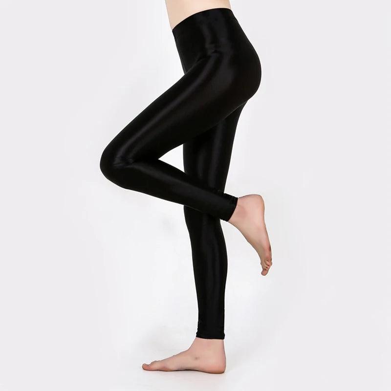 Hot Sale Women'S Shiny Leggings Women'S Solid Color Seamless Skinny Thin Full Ankle Length Leggings Stretch Pants Trousers