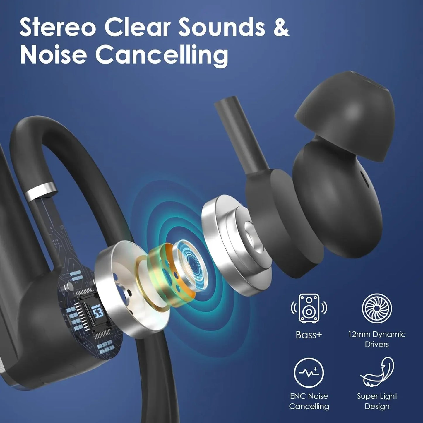 Wireless Bluetooth Headset Driving Earphones Earpiece Headphone Dual-Mic CVC8.0 Noise Cancelling Handsfree for Trucker, Office