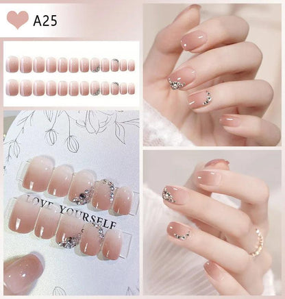 24pcs Luxury Handmade Nail Art Glossy Long Ballet Fake Nails Full Rhinestone Press On Nails Y2K False Nails For Women Girl Party