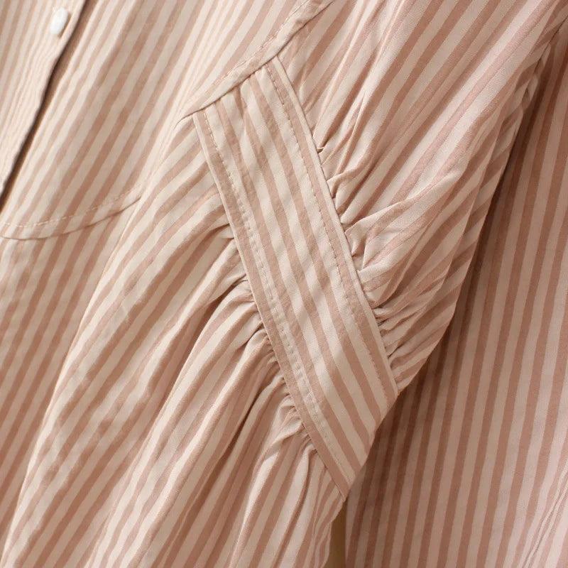 High Waist Loose Stripes Shirt Women Plus Size Autumn Winter Casual Clothing Drop Sleeve Blouses Polyester/Cotton Tops T62 1999