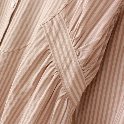 High Waist Loose Stripes Shirt Women Plus Size Autumn Winter Casual Clothing Drop Sleeve Blouses Polyester/Cotton Tops T62 1999