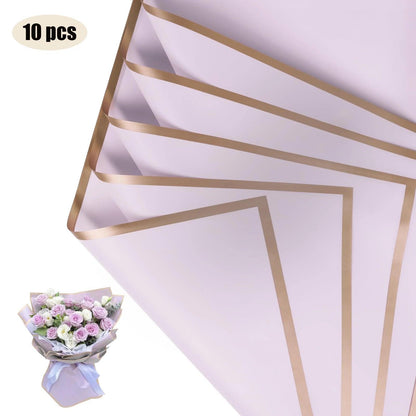 10 Sheets Flower Wrapping Paper with Golden Edges, Waterproof Bouquet Packaging - Ideal for DIY Weddings & Birthdays