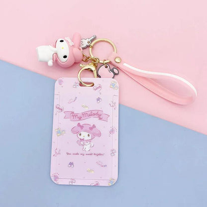 Kawaii Sanrio Cinnamoroll My Melody Anime Keychain Pendant Purin Dog Cat Cute Card Holder Plastic Lanyard Card Holders for Girl