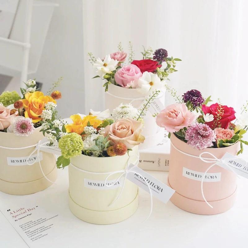 1PC Mini Flower Boxes Portable Round Rose Carnation Bouquet Hug Bucket Wedding Party Florist Flower Gift Packaging Mother's Day