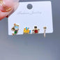 4pcs/set Small Cartoon Sweet Princess Stud Earrings Gold Color Women Girls Cubic Zircon Gift Jewelry