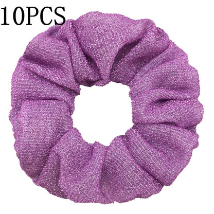 10pc Girls Sparkly Sequins Scrunchies for Hair Eleastic Scrunchy Ties Ropes Ponytail Holders Rubber Bands Shinny Bling for Women