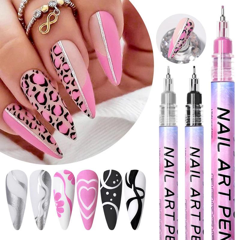 Nail Art Drawing Graffiti Pen Waterproof Painting Liner Brush DIY 3D Abstract Lines Fine Details Flower Leaf Nail Manicure Tools