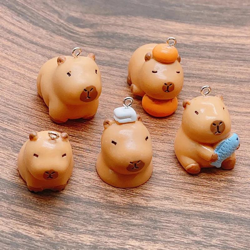 5pcs Kawaii 3D Miniature Capybara Resin Charms Lazy Animal Pendant For Earring Keychain DIY Crafts Jewelry Make W89