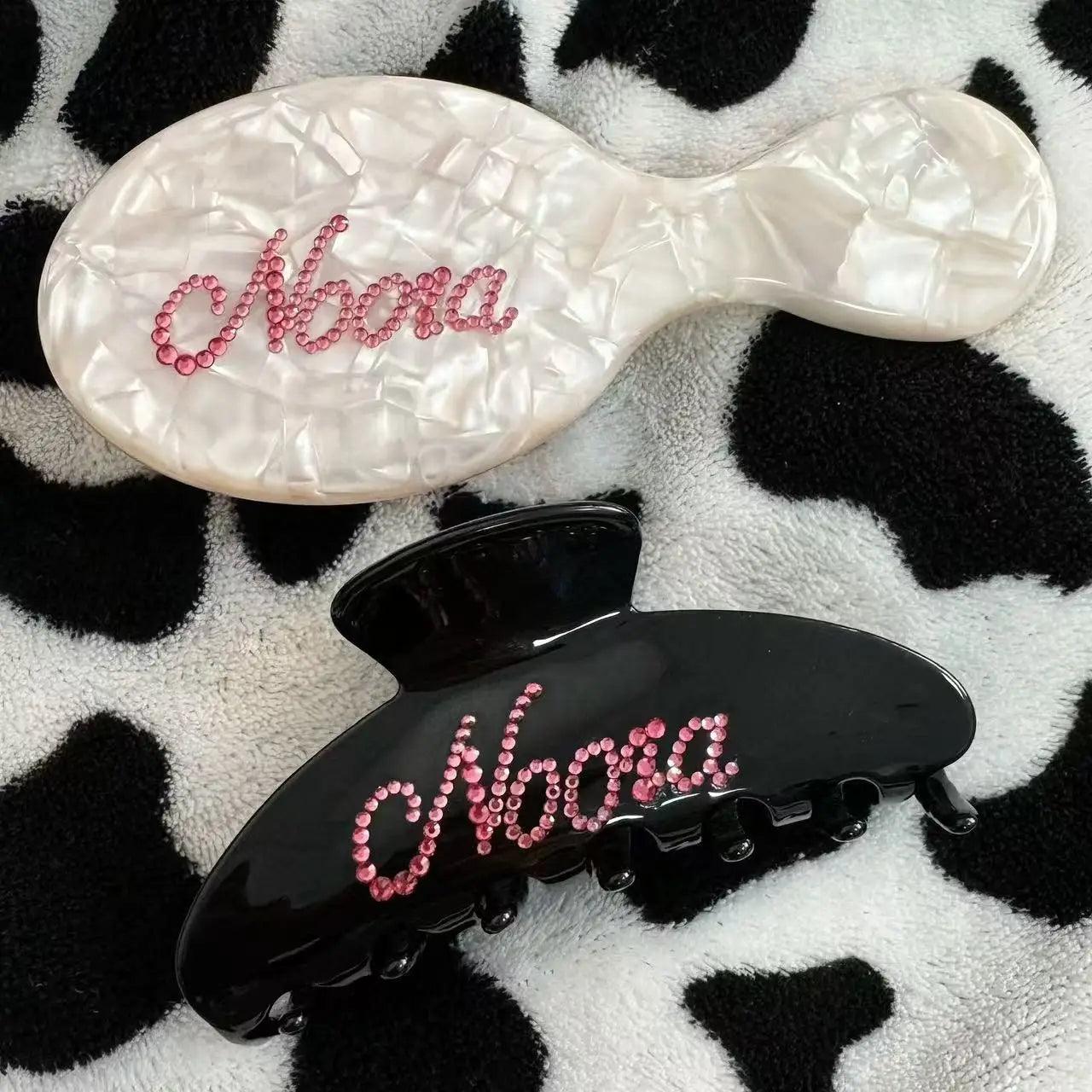 Customized Name Rhinestone Letters Personalized Fashion Acetate Hair Brush Birthday Gift for Women Girls 2024 Hair Jewelry