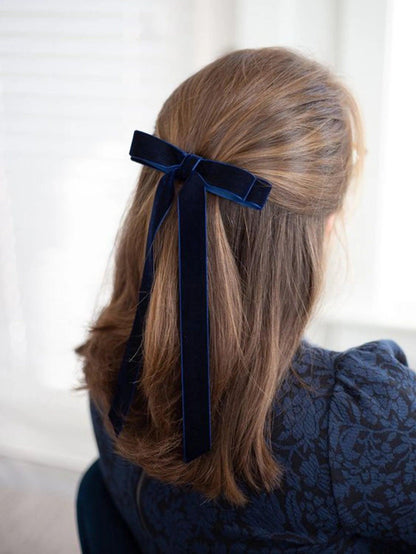 Lystrfac Vintage Velvet Black Hair Bow For Women Long Ribbon Hairpin Simple Fashion Top Clip Ladies Hairgrips Hair Accessories