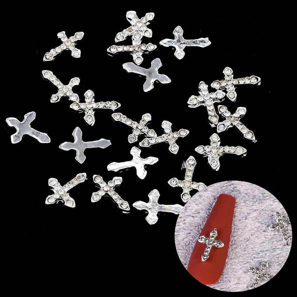 10/20Pcs Classic Full Glitter Rhinestones 3D Cross Nail Charms Luxury Alloy Nail Art Jewelry Manicure Accessories Nail Parts #JE