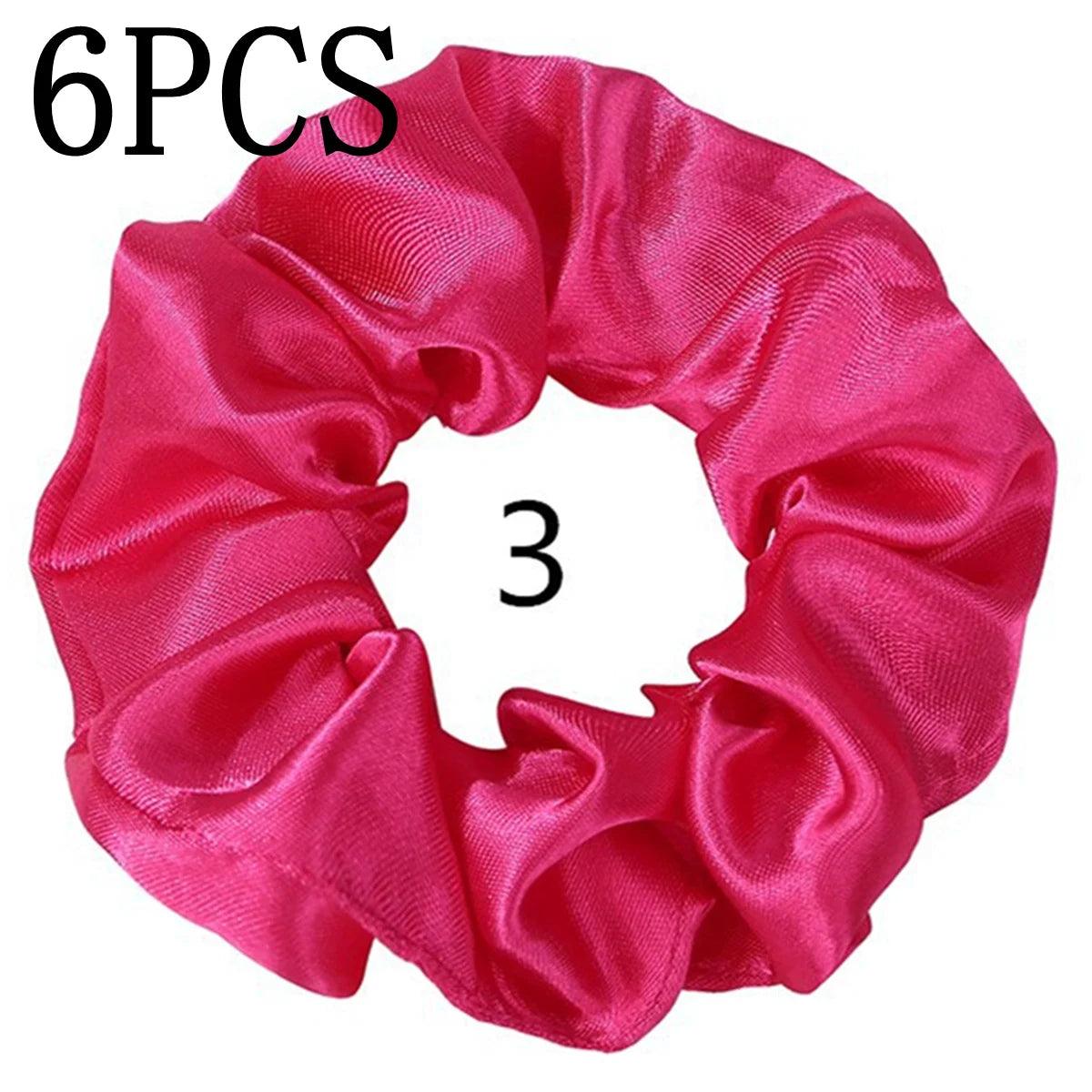 6pcs/lot Hair Scrunchies Bands Scrunchy Ties Ropes Ponytail Holder for Women or Girls Accessories Satin Headwear Solid Color Set