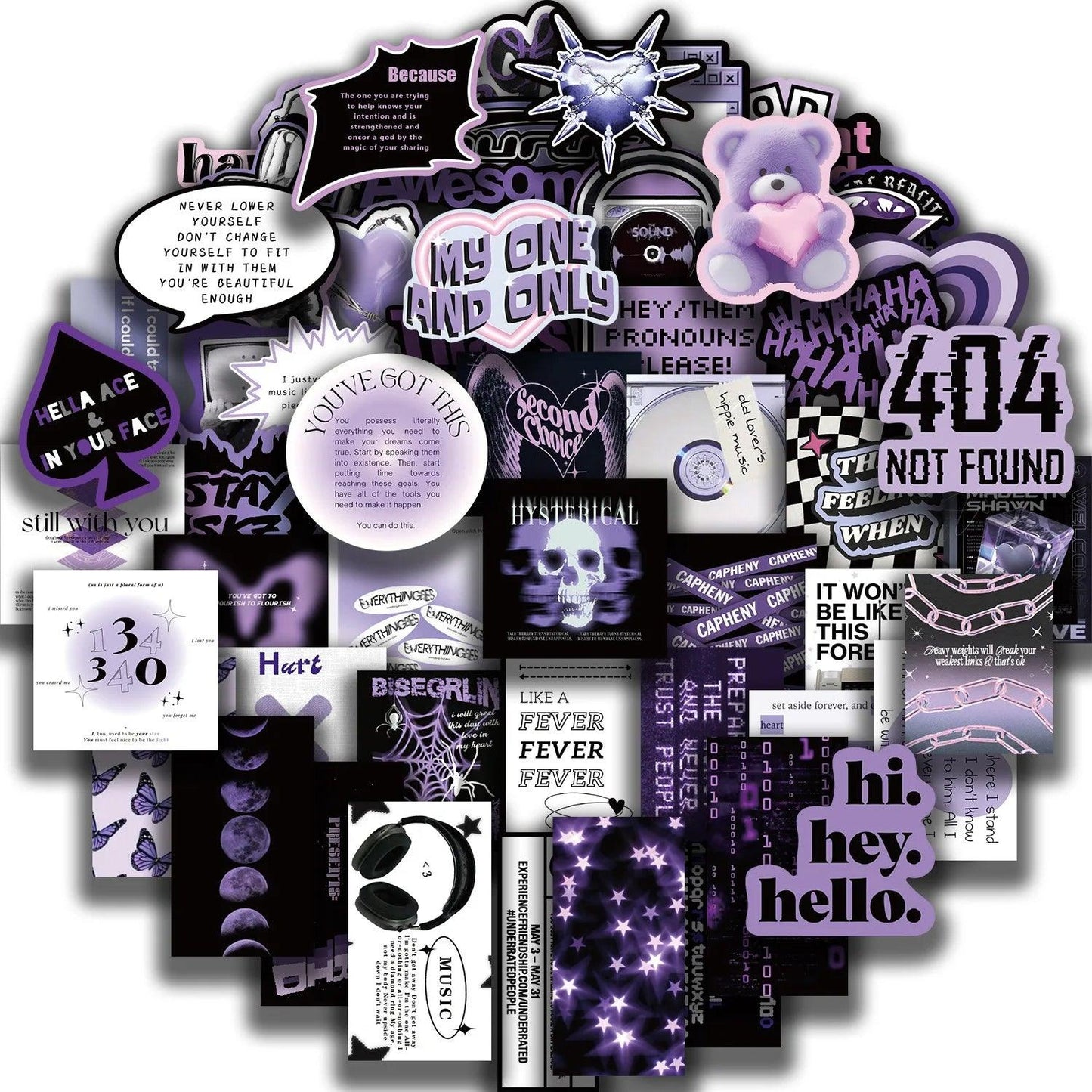 60pcs Black Purple INS Style Cartoon Graffiti Stickers DIY Phone Guitar Laptop Notebook Suitcase Cup Waterproof Sticker Kids Toy