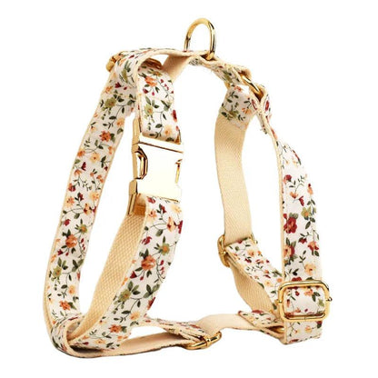 Personalized Dog Collar Harness Leash Set Custom Dog Collars Luxury  Flower Soft Cotton Dog Collar Leashes Harness Bow flower04