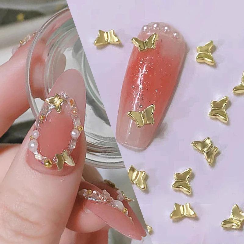 Butterfly Shaped Gold Silver Nail Charms Metal Alloy 3D Nail Rivets Gems Decoration Manicure Jewelry Accessories Nail Supplies