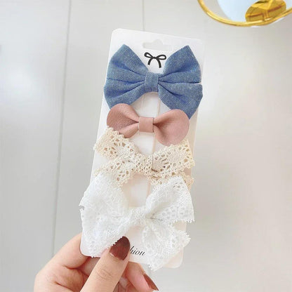 4/5Pcs Cute Baby Hairpin for Girls Print Ribbon Barrette Kids Little Hair Clip Pinches for Hair Girl Cotton Bow Hair Accessories