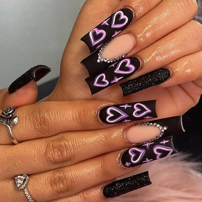 y2k Nails Five-pointed Star Pattern False Nails Halloween Style Long Coffin Ballet Press on Nails For Girl Full Cover Wearable