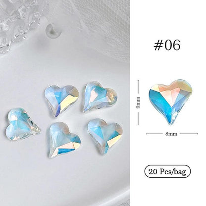 1Bag 3D Heart Nail Rhinestones Water ripple flat bottom love Charms Crystal Nail Art Decorations Gem Kawaii Resin Nails Gems