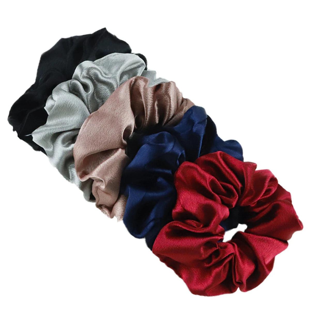 10/5pcs/lot Accessoires Women Girls Silky Satin Hair Scrunchies Solid Elastic Elegant Rubber Band Headwear Holder Scrunchy Black