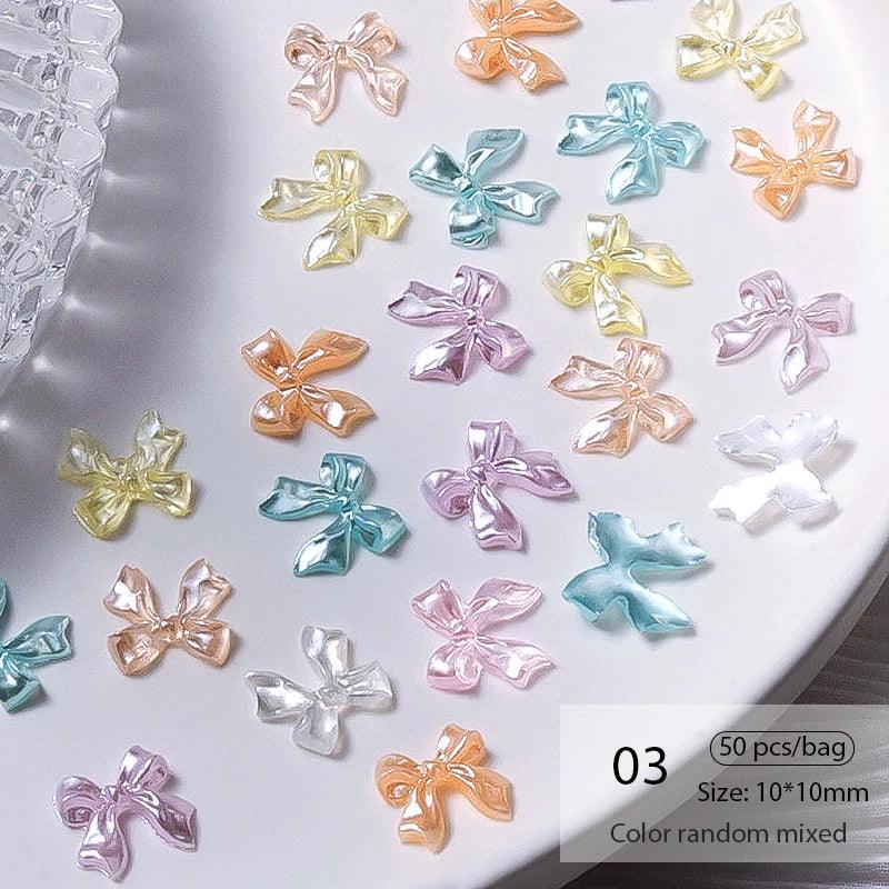 1Bag Mix Colorful Jelly Clear Ribbon Bowknot Nail Charms Heart Pearls Flower Flat-back Gems Parts Nail Art Manicure Decorations