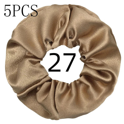 10/5pcs/lot Accessoires Women Girls Silky Satin Hair Scrunchies Solid Elastic Elegant Rubber Band Headwear Holder Scrunchy Black