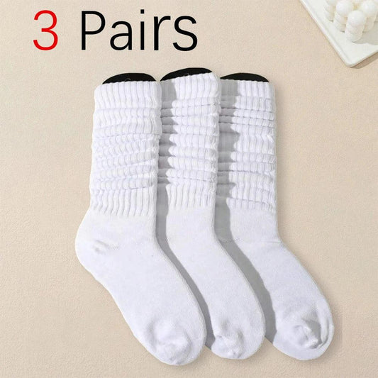 3 Pairs Women White Stacked Socks Simple Fashionable Versatile Socks Antibacterial Comfortable Lightweight Soft Mid Length Socks