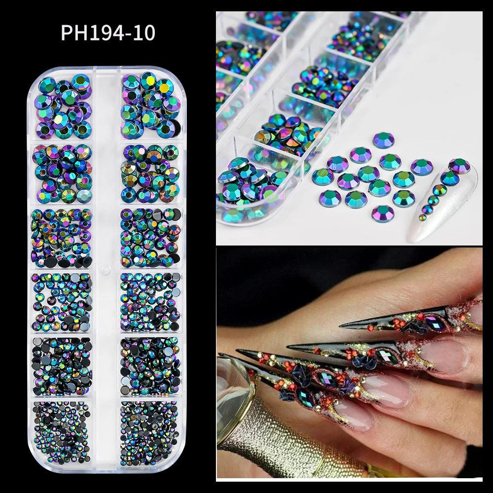 12 Grids White Half Round Pearl Nail Art Rhinestone Mix Size Flatback Caviar Beads Nail Charms Jewels Pearl Manicure Tip Gems