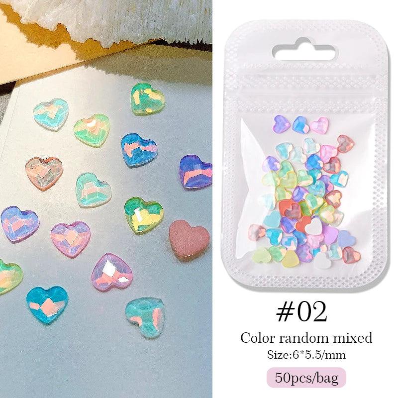 1Bag 3D Heart Nail Rhinestones Water ripple flat bottom love Charms Crystal Nail Art Decorations Gem Kawaii Resin Nails Gems