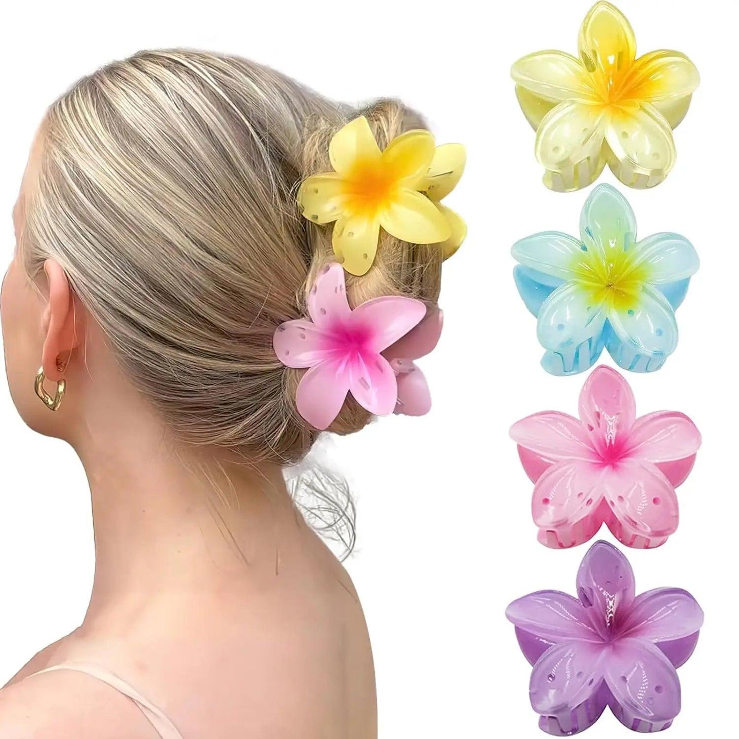 2/4/6pcs Fashion Women Flower Hair Claws Hawaiian Gradient Hair Clips Vacation Beach Style Hairpins Hair Accessories ﻿