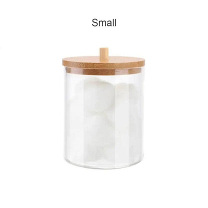 Makeup Cotton Pad Organizer Storage With Wood Lid Box For Cotton Swabs Rod Cosmetics Jewelry Bathroom Container Jar