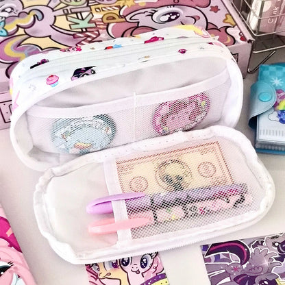 My Little Pony & Hello Kitty Sanrio Multi-Layer Flap Pencil Case, Large Capacity Cartoon Organizer with Multiple Compartments