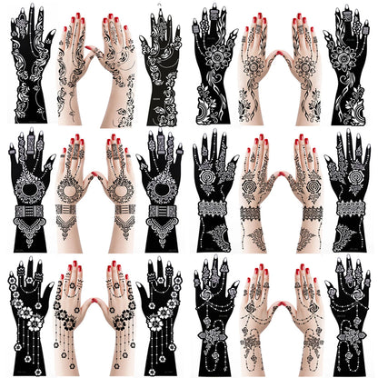 12pcs Large Henna Hand Tattoo Stencils Flower Glitter Airbrush Mehndi Indian Henna Tattoo Templates Stencil For Body Painting