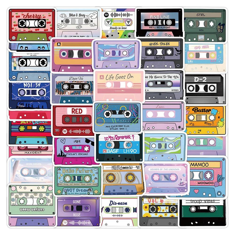 10/30/50pcs Cartoon Music Tape Graffiti Stickers Aesthetic Decals Laptop Notebook Suitcase Funny Decoration Sticker Kids Toys