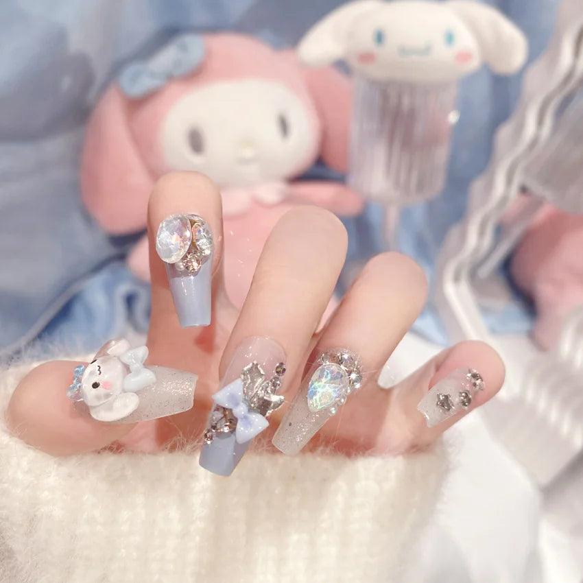 Blue Kawaii False Nail Sanrio Accessories Anime Kuromi Design Press on Nails Removable Finished Nail Tips For Schoolgirl Gift