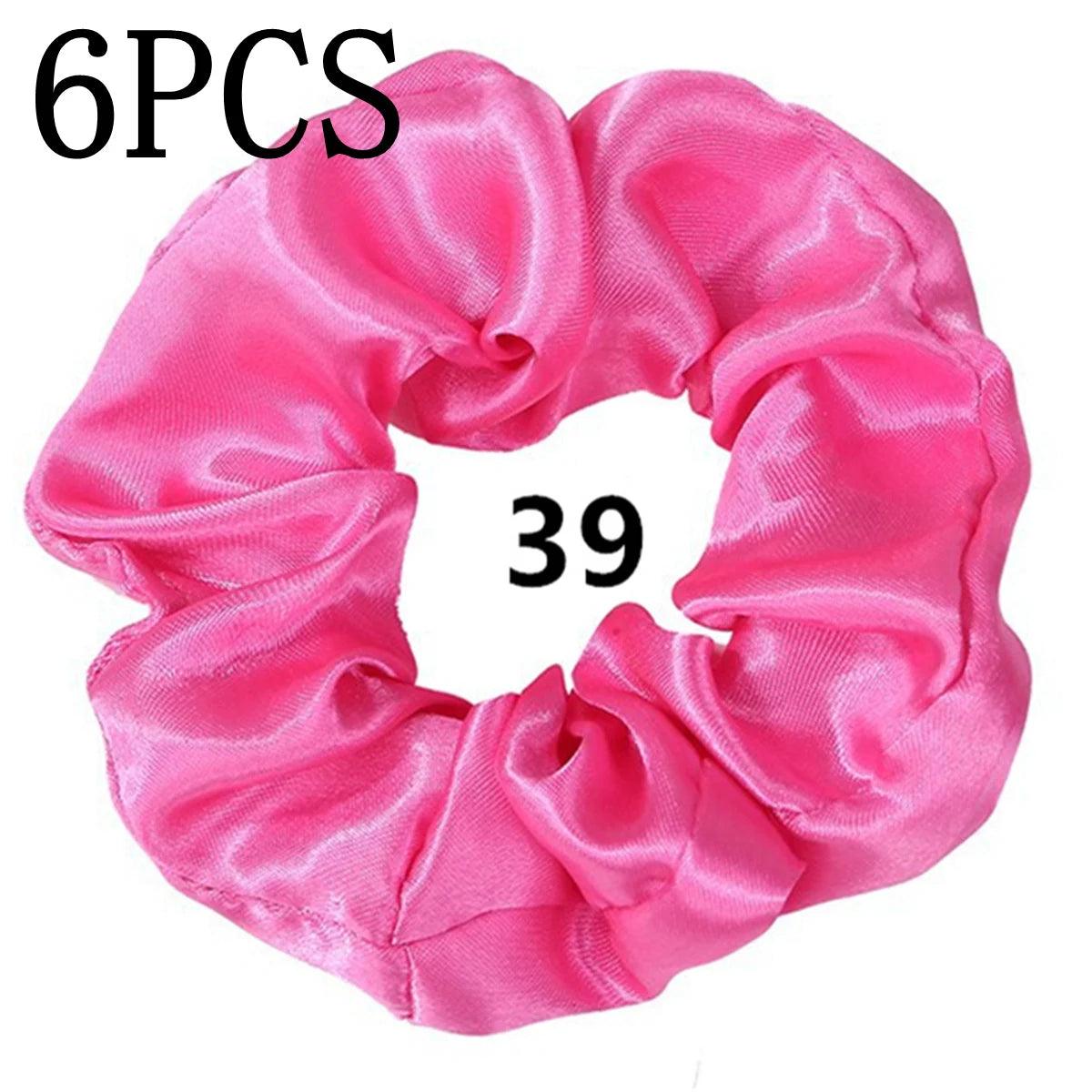 6pcs/lot Hair Scrunchies Bands Scrunchy Ties Ropes Ponytail Holder for Women or Girls Accessories Satin Headwear Solid Color Set