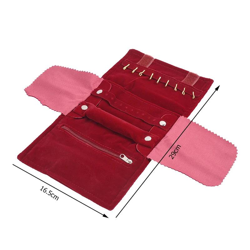 Travel Bracelet Jewelry Organizer Roll Up Bag Portable Velvet Ring Earrings Pendant Necklace Storage Bag Ornaments Foldable Case