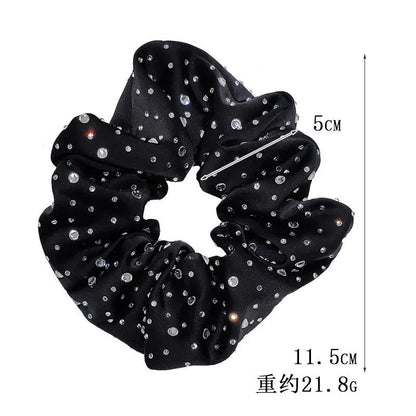 Rhinestone Dot  Scrunchies Hairtie 5cm Wide Elastic Hair Band Silk Stain Pony Hair Traceless Accessories for Women Thick Hair