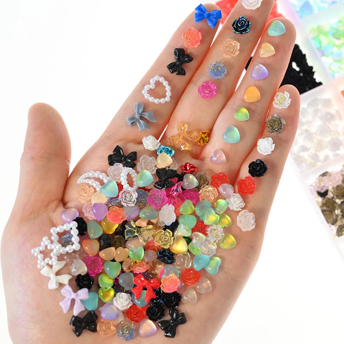 500-600pcs Bow Flower Nail Art Resin Decorations Mix Shapes Nail Charms Press on Manicure Supplies Jewelry Kawaii Accessories *& - HighGloss Shop