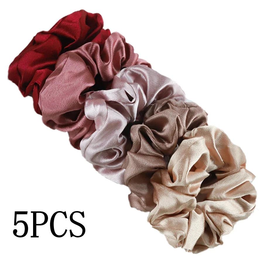 10/5pcs/lot Accessoires Women Girls Silky Satin Hair Scrunchies Solid Elastic Elegant Rubber Band Headwear Holder Scrunchy Black