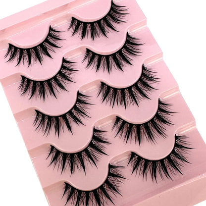 NEW 5Pairs Natural 3D Dramatic Fairy Clusters Manga Lashes Fake Eyelashes Wet Look Cosplay Lashes