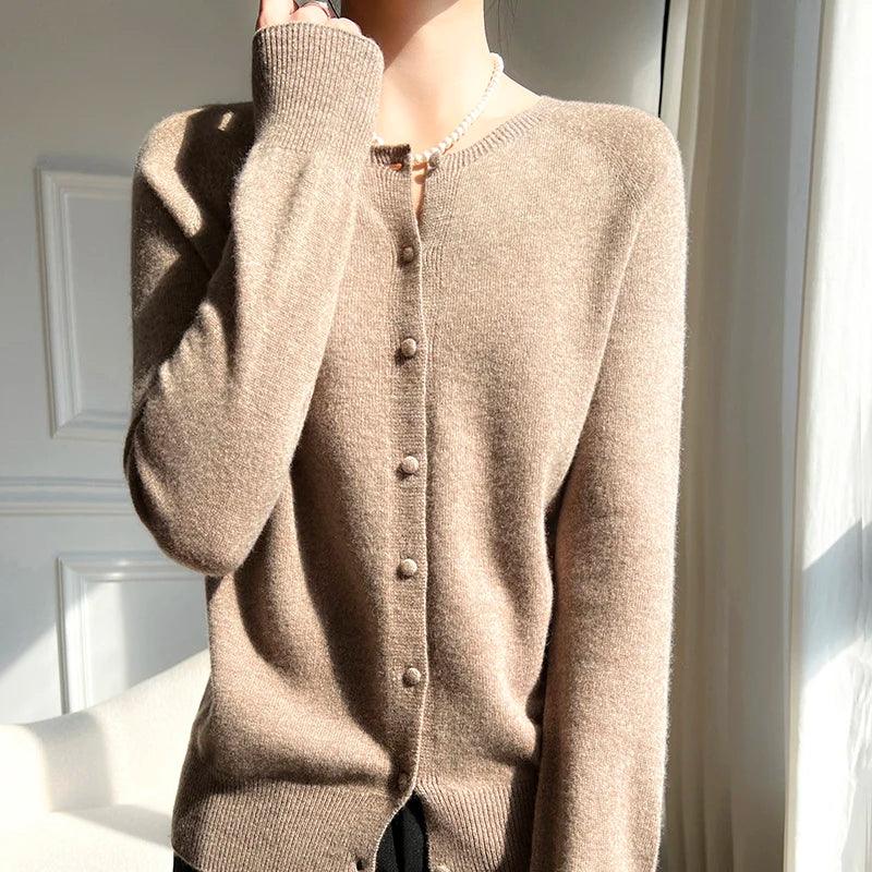 WinvyNee Women 100% Wool Cardigans Sweater Solid Casual Warm Outerwear Knitwear Tops 2024 Autumn Winter Women Clothing B1263018