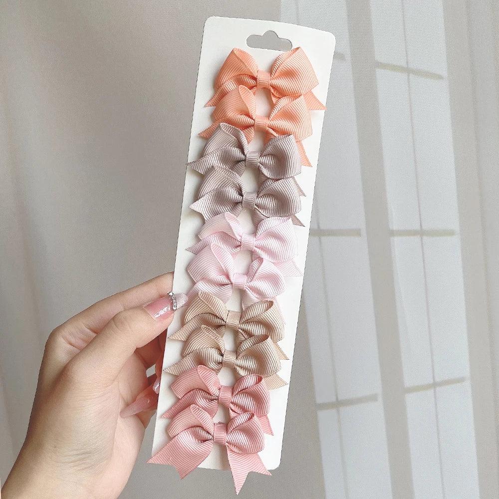 10Pcs/Set 1.9'' Solid Color Ribbon Kids Bows Hair Clips for Baby Girls Handmade Bowknot Hairpin MiNi Barrettes Hair Accessories