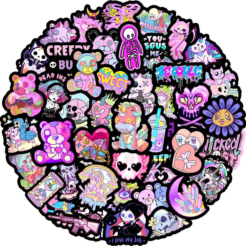 50pcs Cute Gothic Horror Stickers Halloween Imp Skull Cartoon Decals for Kids Notebook Laptop Fridge Guitar Sticker Toy