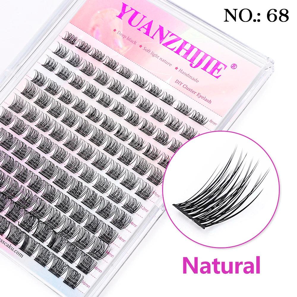 YUANZHIJIE DIY 120 PCS Cluster Lashes 3D Natural Bunch 8-16mm D Curl Segmented Beam Individual Mink Tufted Eyelash Fine Lash Tip