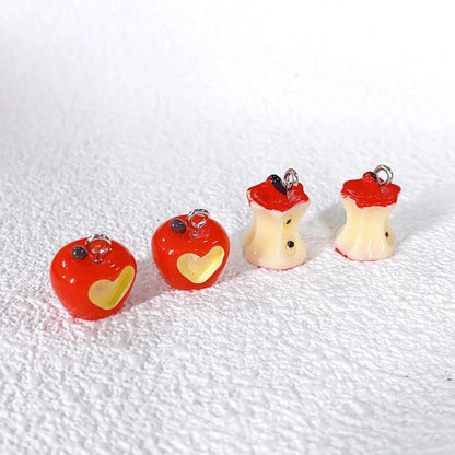 10pcs Kawaii 3D Red Apple Core Resin Charms Simulation Fruit Small Pendants Diy Crafts For Earring Keychain Jewelry Make